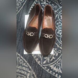 Salvatore Ferragamo Brown Leather Loafers with Gancini Detail